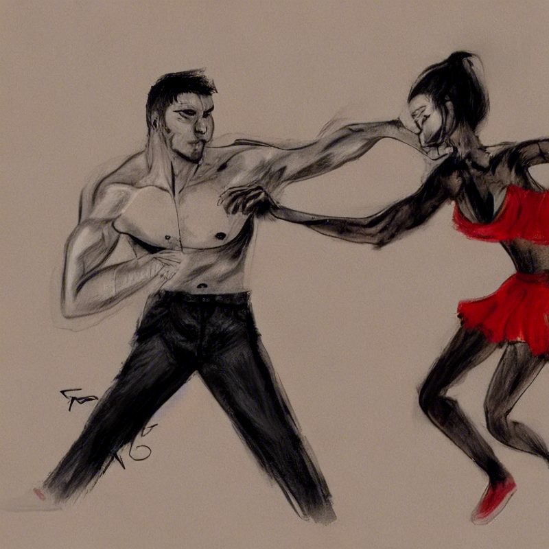 Ein Mann und eine Frau tanzen oder kämpfen.