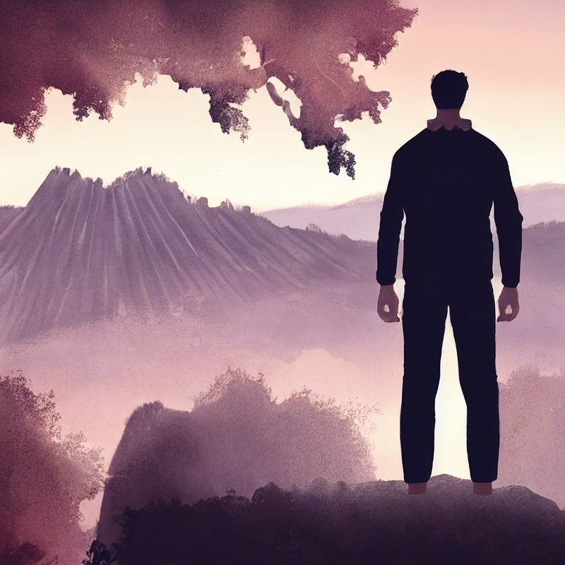 Ein Mann steht vor einem großen Berg.